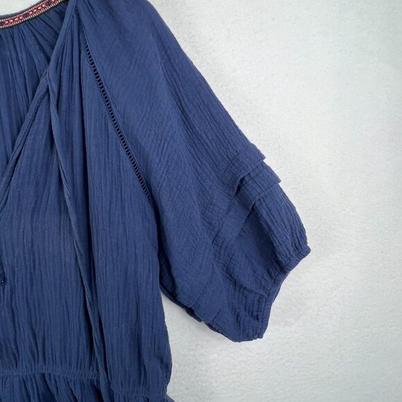 Knox Rose Womens Navy Blue Gauze V-Neck Romper Shorts Size L Puff Sleeve - Picture 9 of 16